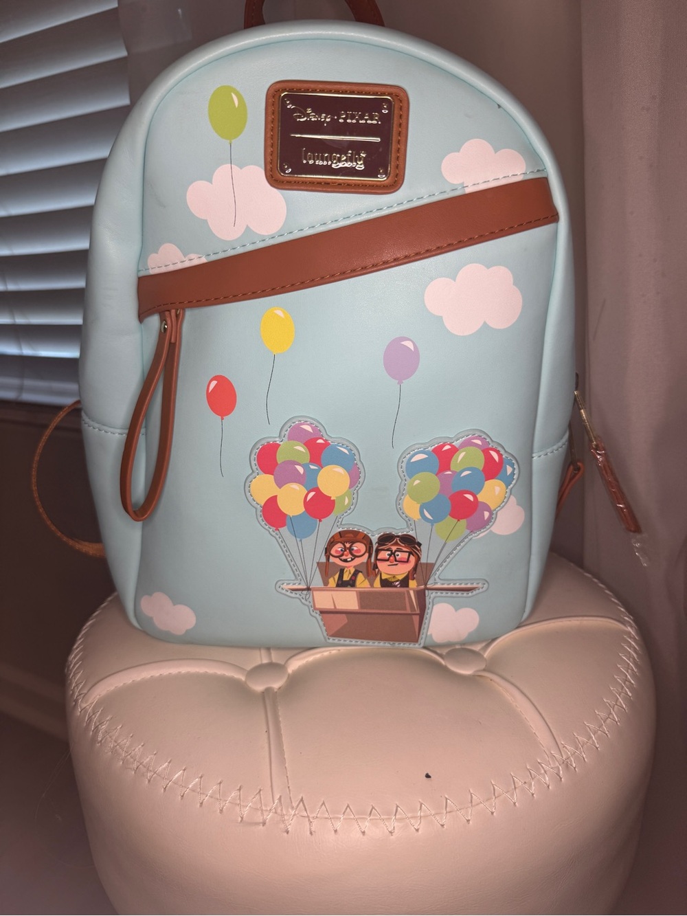 Loungefly Light Blue UP Balloon Couple Mini Backpack with Brown Accents